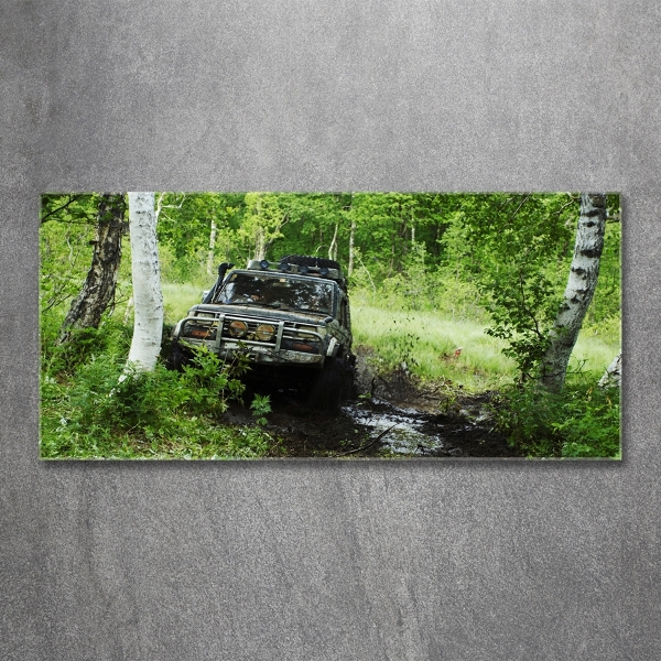 Printed glass wall art Jeep in the forest