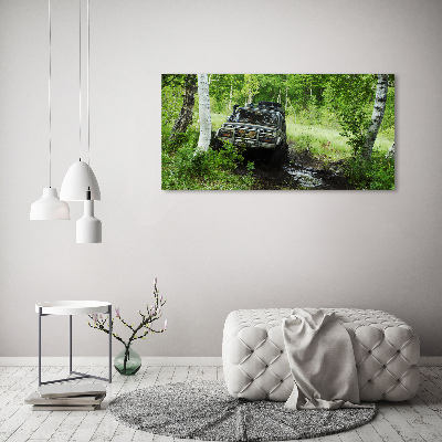 Printed glass wall art Jeep in the forest