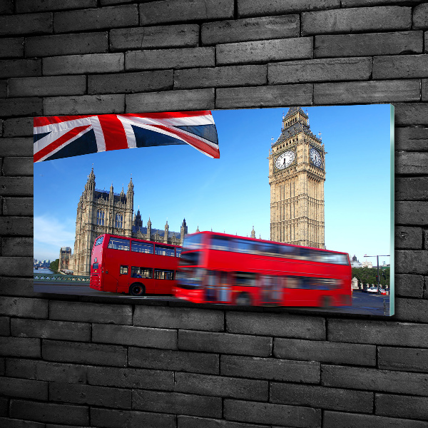 Printed glass wall art Bus in london