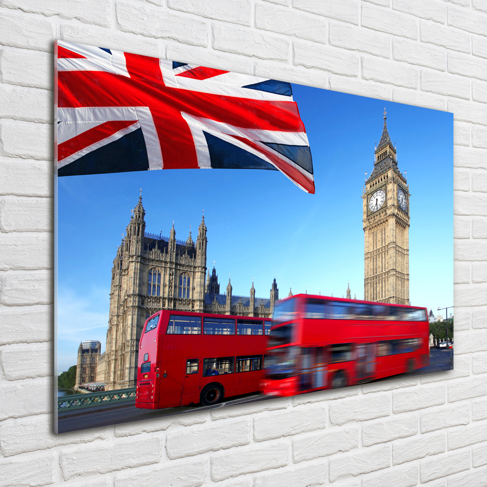 Printed glass wall art Bus in london