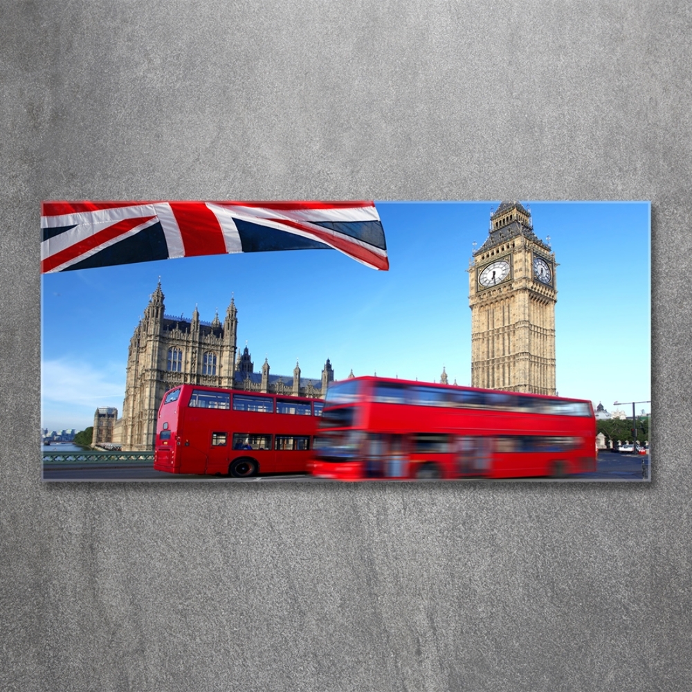 Printed glass wall art Bus in london