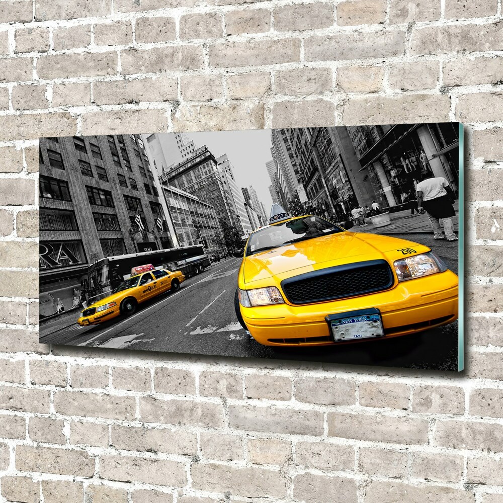 Printed glass wall art New york taxis