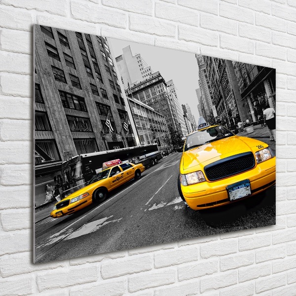 Printed glass wall art New york taxis