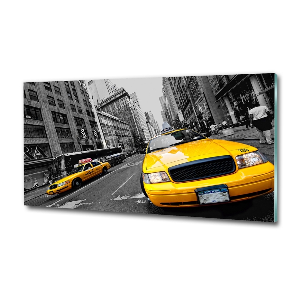 Printed glass wall art New york taxis