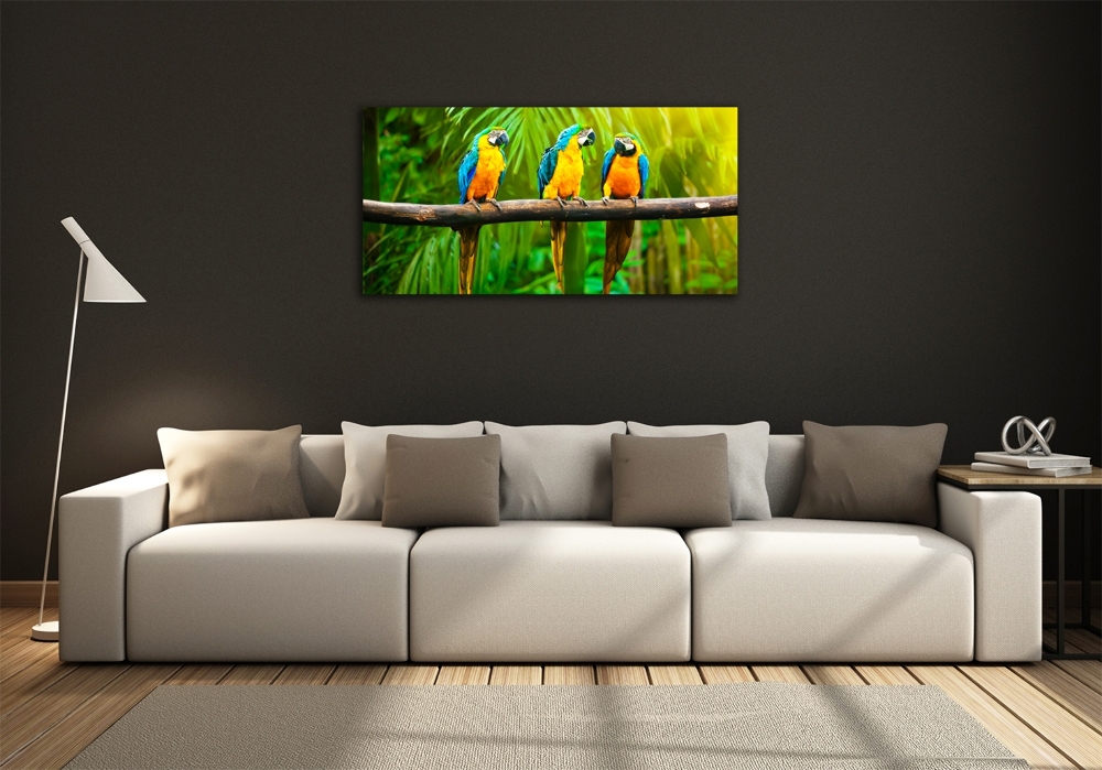 Glass art picture Parrots on a branch