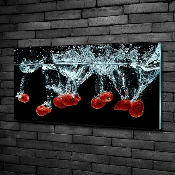 Glass art print Strawberries under water