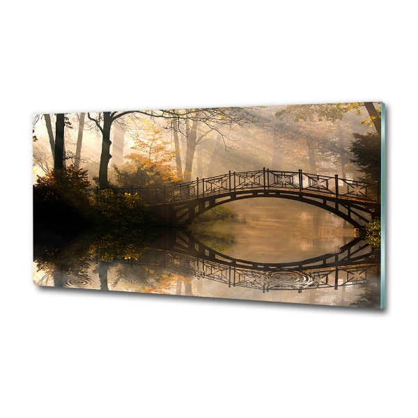 Glass picture wall art Old bridge in autumn