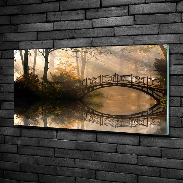 Glass picture wall art Old bridge in autumn