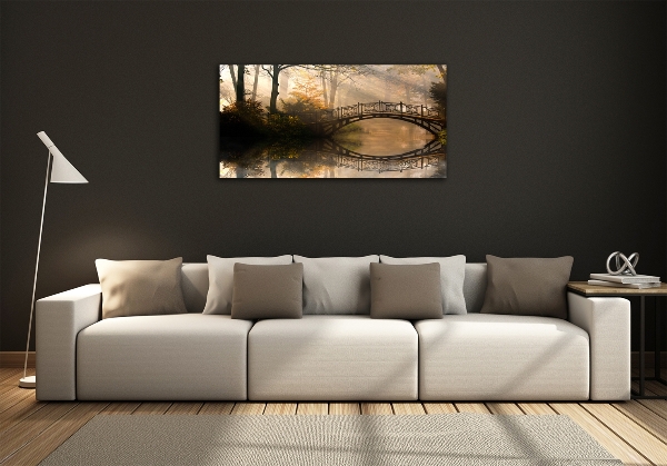 Glass picture wall art Old bridge in autumn