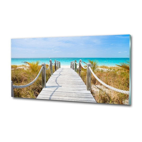 Printed glass wall art Path at the sea