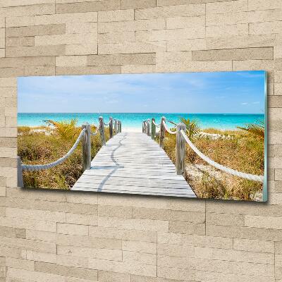 Printed glass wall art Path at the sea