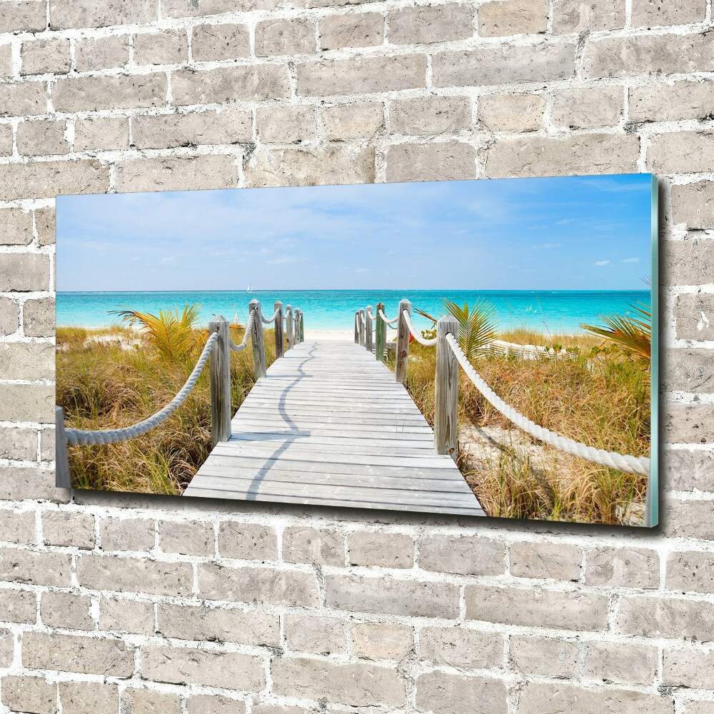 Printed glass wall art Path at the sea