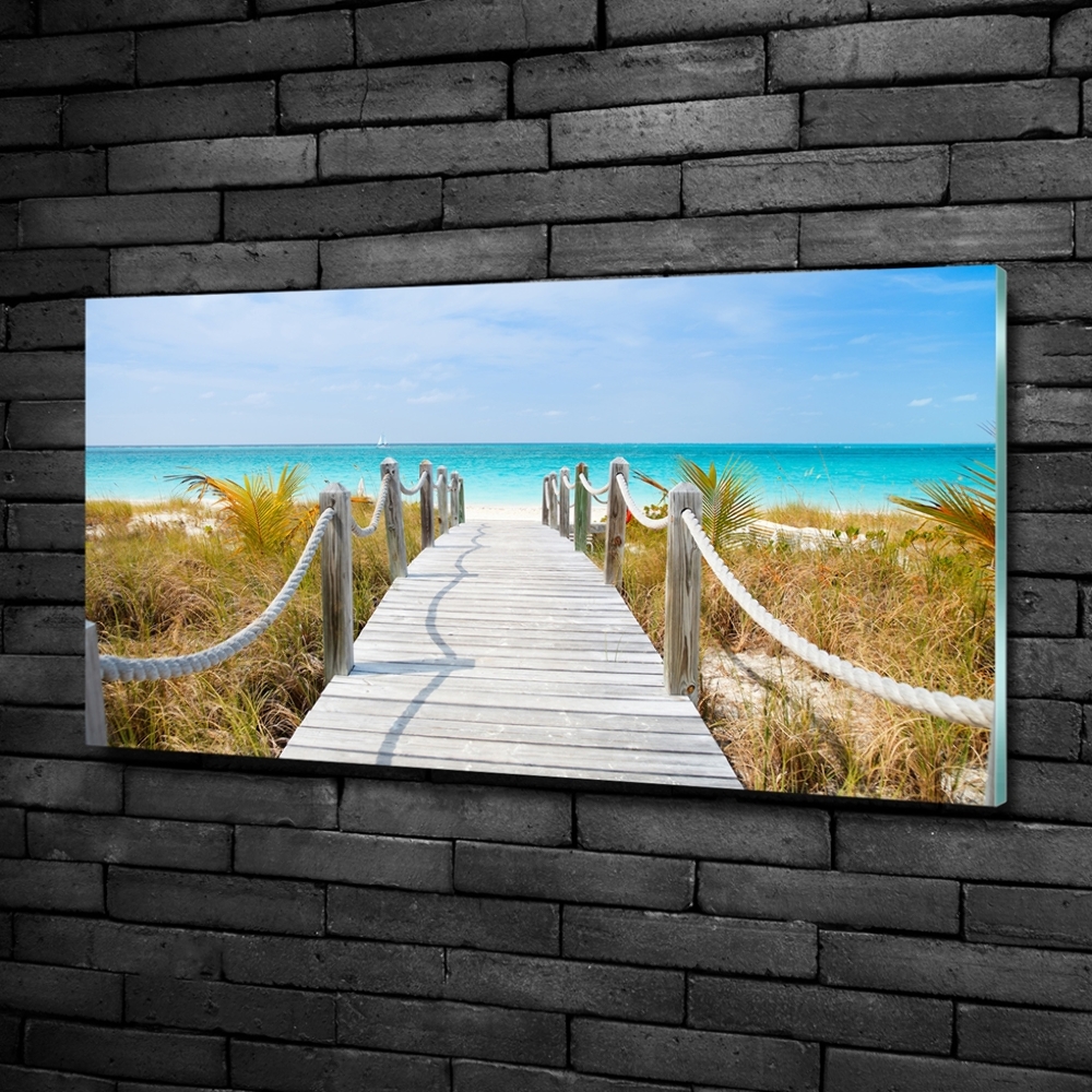 Printed glass wall art Path at the sea