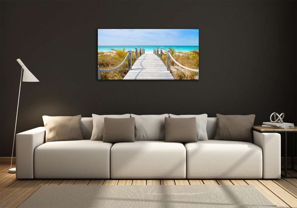 Printed glass wall art Path at the sea