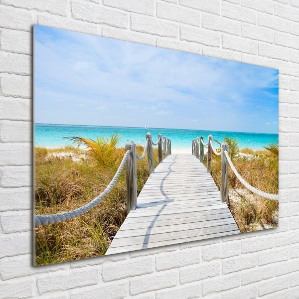 Printed glass wall art Path at the sea