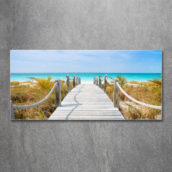 Printed glass wall art Path at the sea