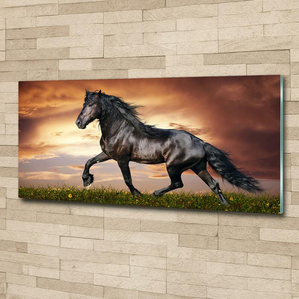 Glass art picture Trotting horse