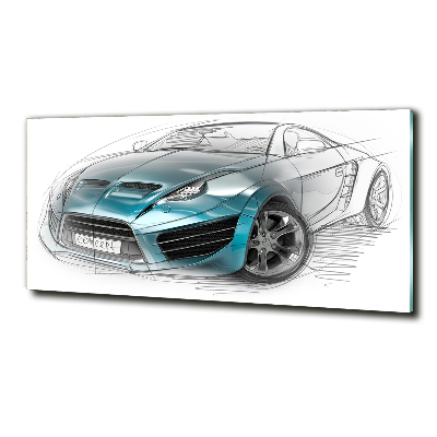 Glass wall art large Sketch of the car