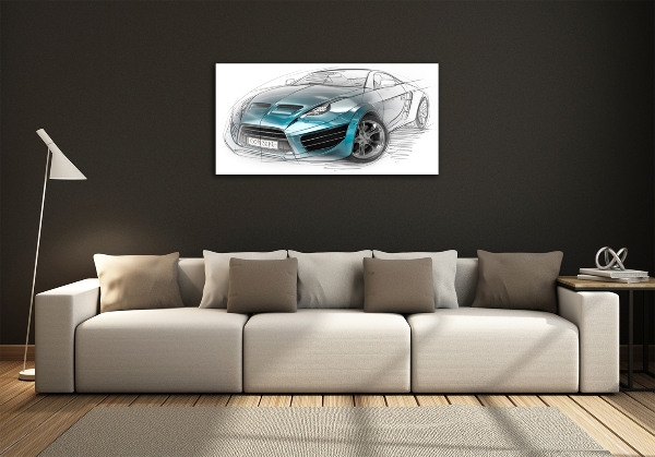 Glass wall art large Sketch of the car