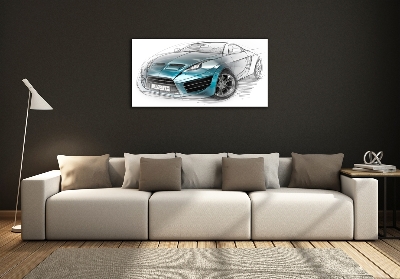 Glass wall art large Sketch of the car