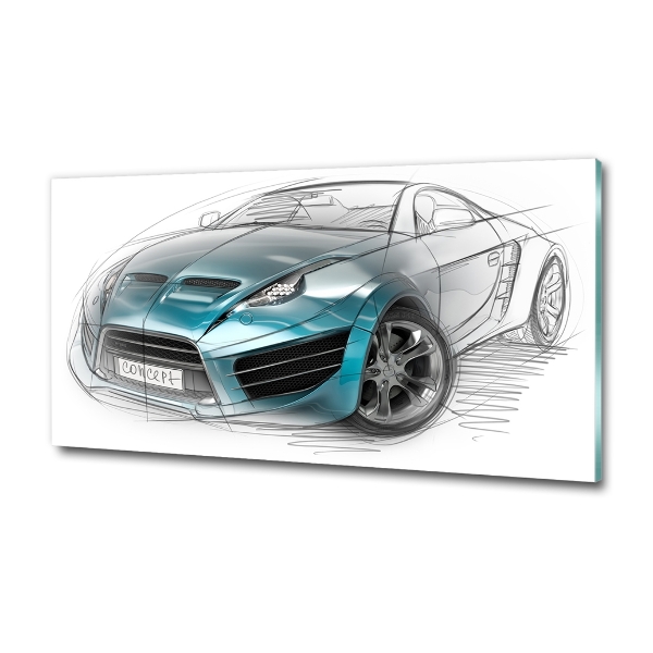 Glass wall art large Sketch of the car