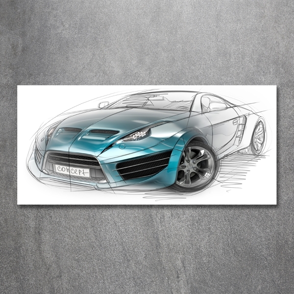 Glass wall art large Sketch of the car