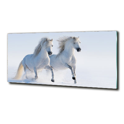 Glass art picture Two horses in the snow