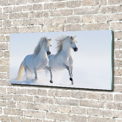 Glass art picture Two horses in the snow