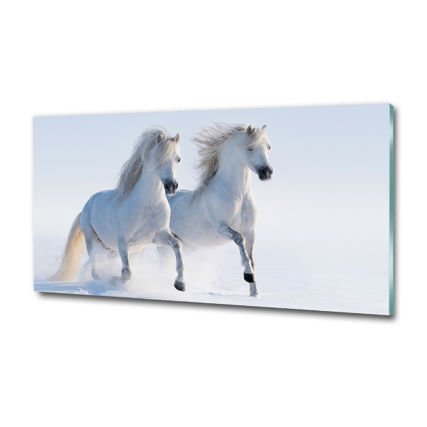 Glass art picture Two horses in the snow