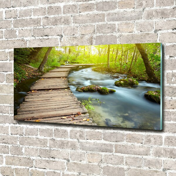 Glass wall art large Path over the river