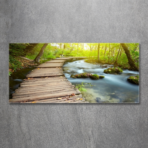 Glass wall art large Path over the river