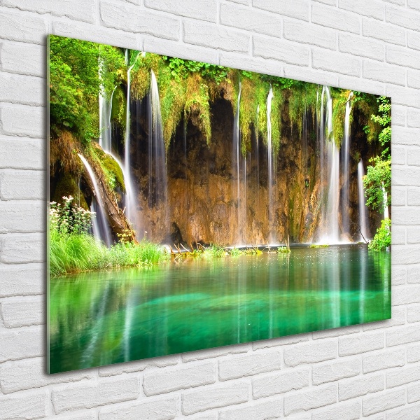 Glass wall art large Plitwickie lakes