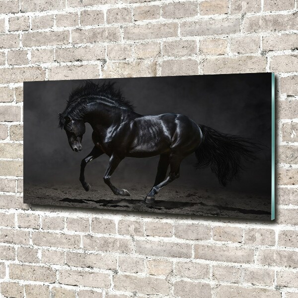 Glass art picture Black horse