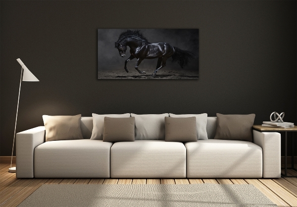 Glass art picture Black horse