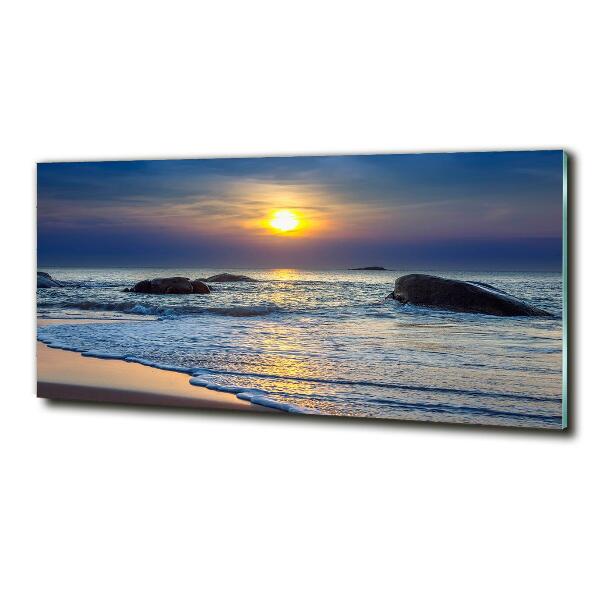 Glass wall art large Sunset sea