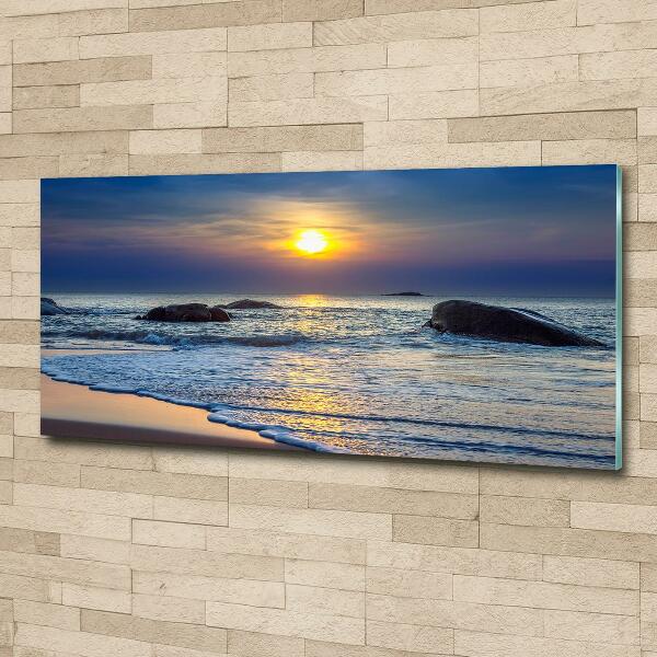 Glass wall art large Sunset sea