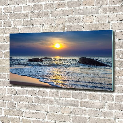 Glass wall art large Sunset sea