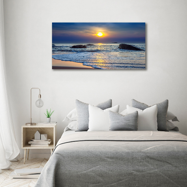 Glass wall art large Sunset sea