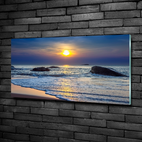 Glass wall art large Sunset sea