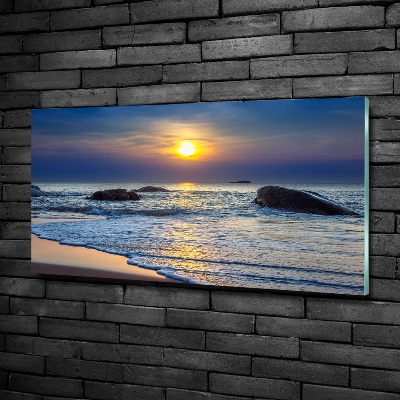 Glass wall art large Sunset sea