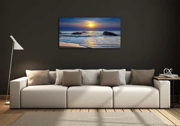 Glass wall art large Sunset sea