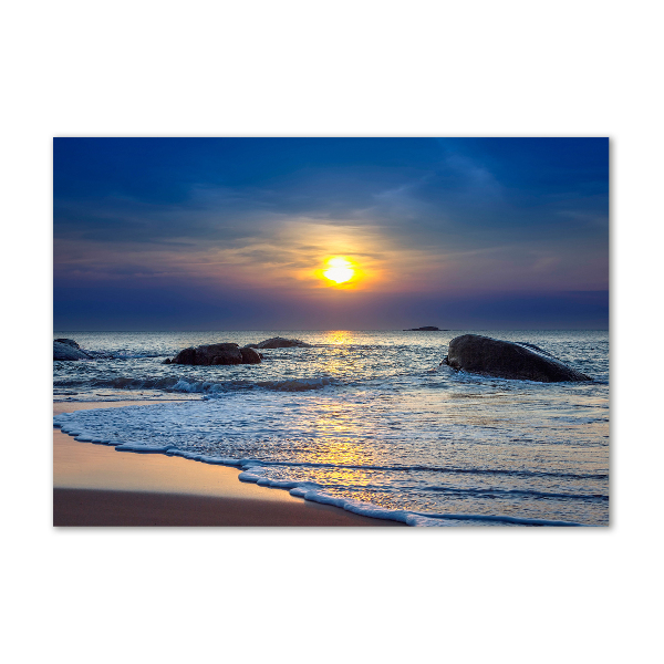 Glass wall art large Sunset sea