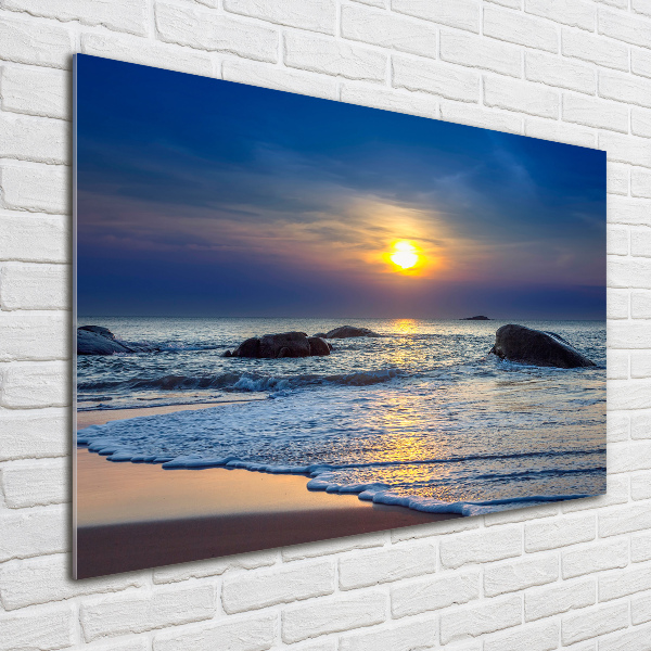 Glass wall art large Sunset sea