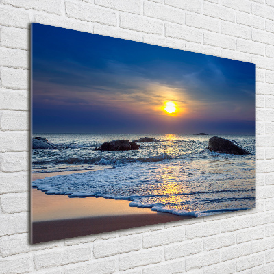 Glass wall art large Sunset sea