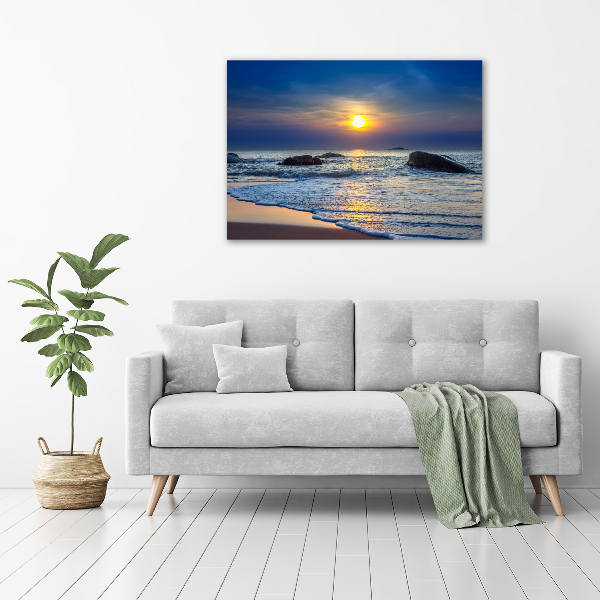 Glass wall art large Sunset sea