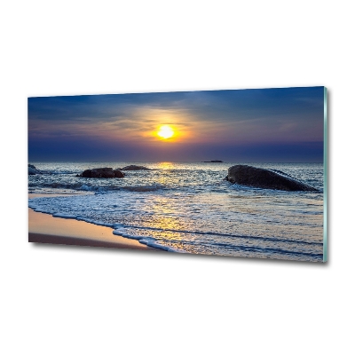 Glass wall art large Sunset sea