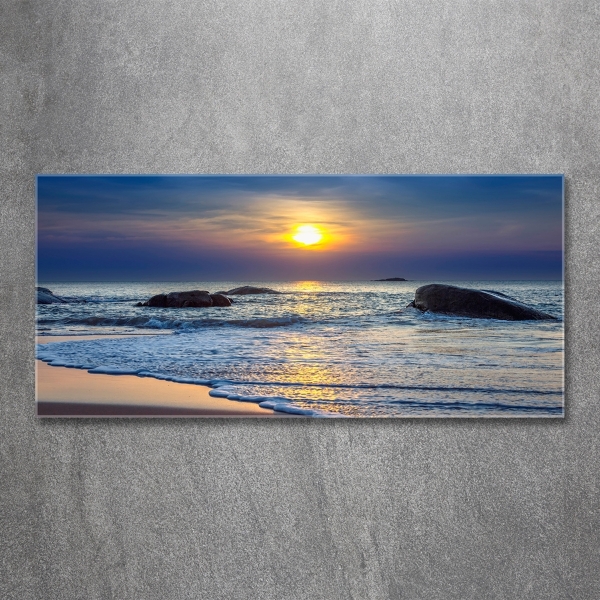 Glass wall art large Sunset sea