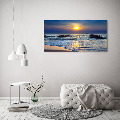 Glass wall art large Sunset sea