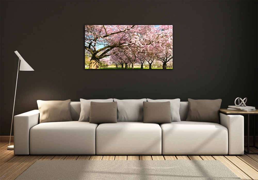 Glass picture wall art Cherry trees