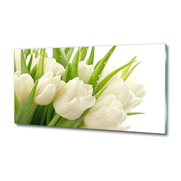 Glass picture wall art White tulips